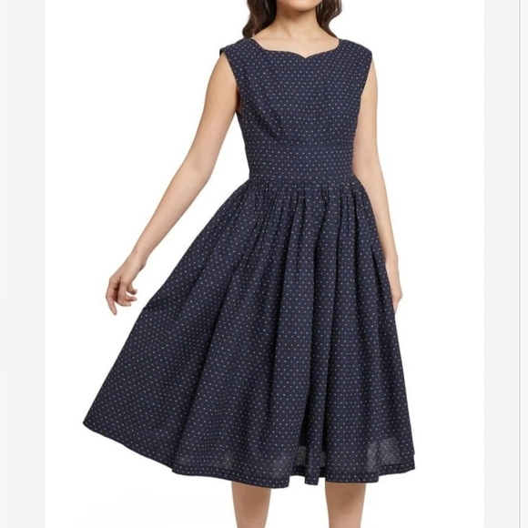 MODCLOTH Polka Dot Dress 6 Fit & Flare Tulle Sleeveless Cotton Midi Black White - Picture 12 of 14